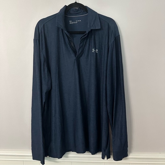 Under Armour Men’s Navy Blue  Long Sleeve 1/4 Button Up Collard Shirt Sz XL GUC - Picture 2 of 9